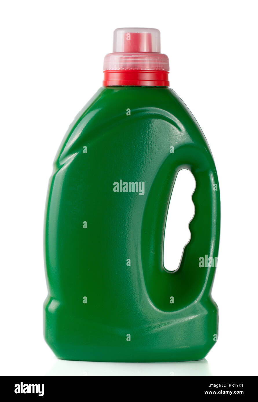 green plastic bottle isolated on white background for liquid laundry