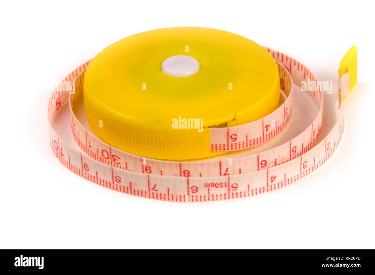 tailor's meter or automatic tape measure isolated on a white background Stock Photo