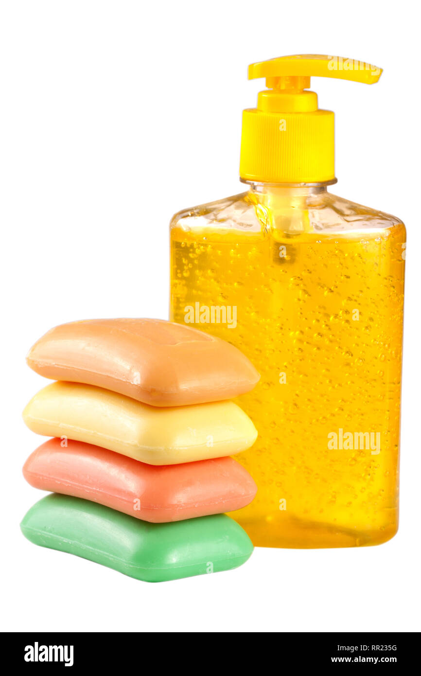 Soap liquid and solid isolated on white background Stock Photo Alamy