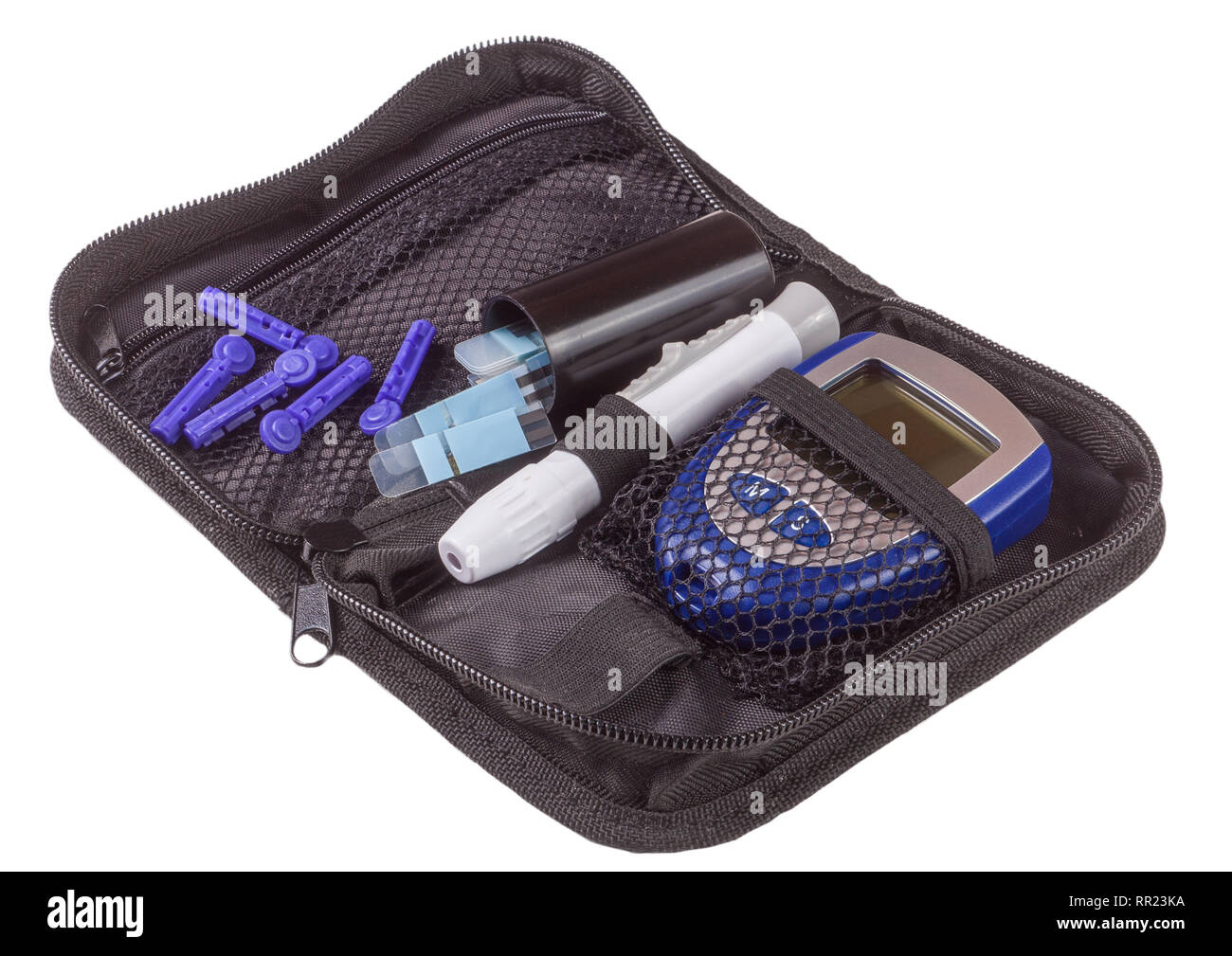 The blood glucose meter in bag isolated on white background Stock Photo