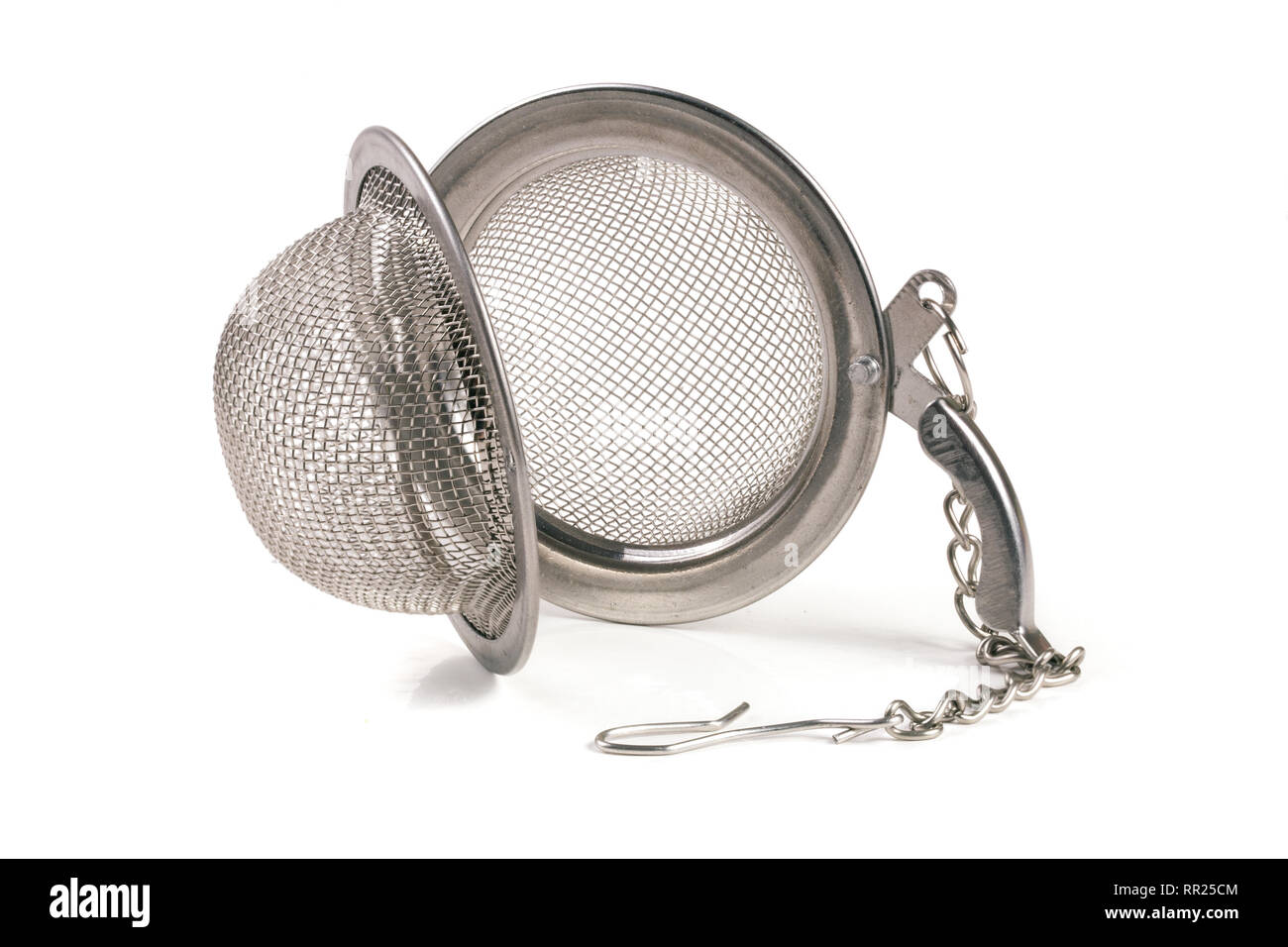 tea strainer on a chain isolated  white background Stock Photo