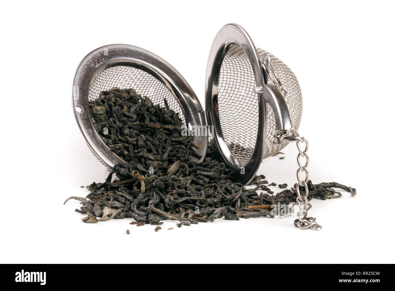 tea strainer on a chain isolated white background Stock Photo