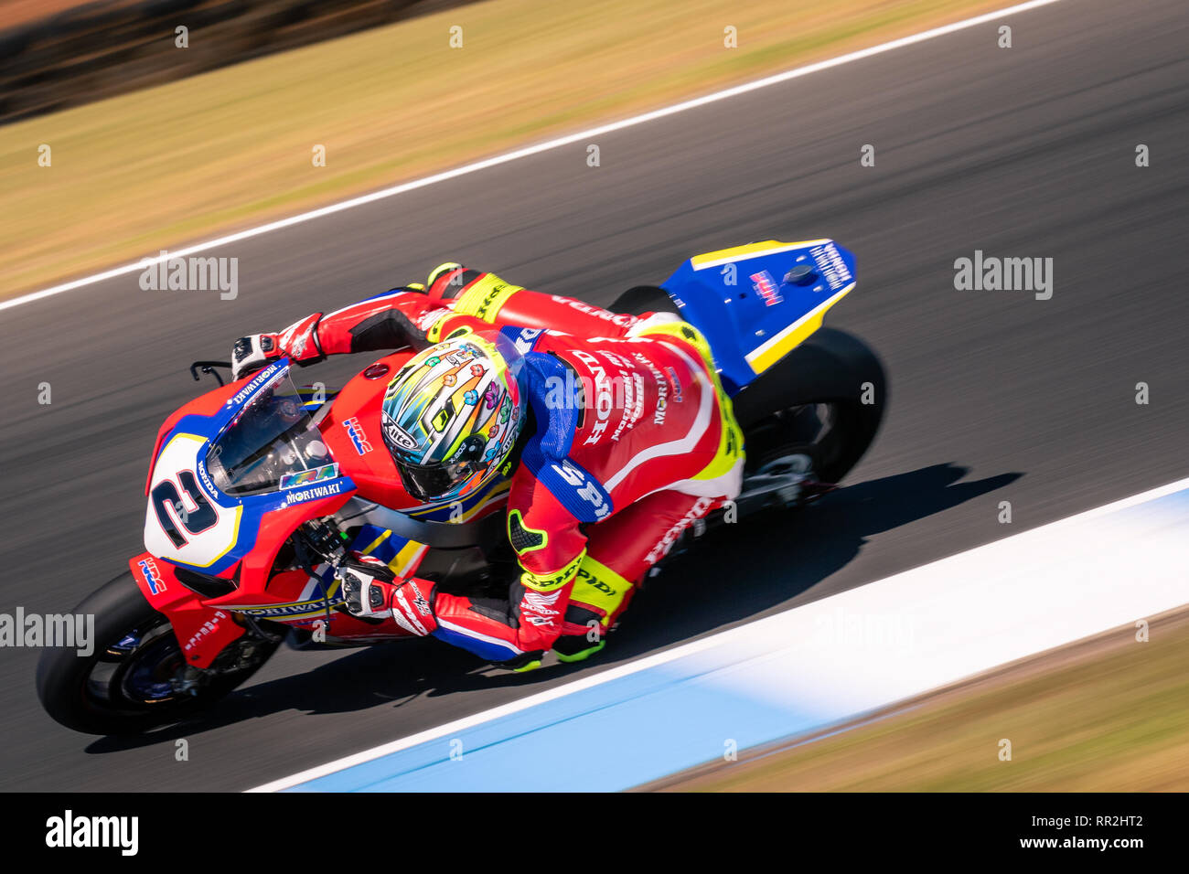 Melbourne, Australia. 24th Feb, 2019. MELBOURNE, AUSTRALIA - FEBRUARY 24: Leon Camier 2 riding for Red Bull Honda World Superbike Team during the 2019 MOTUL FIM Superbike World Championship at Phillip Island, Australia on February 24 2019. Credit: Dave Hewison Sports/Alamy Live News Stock Photo