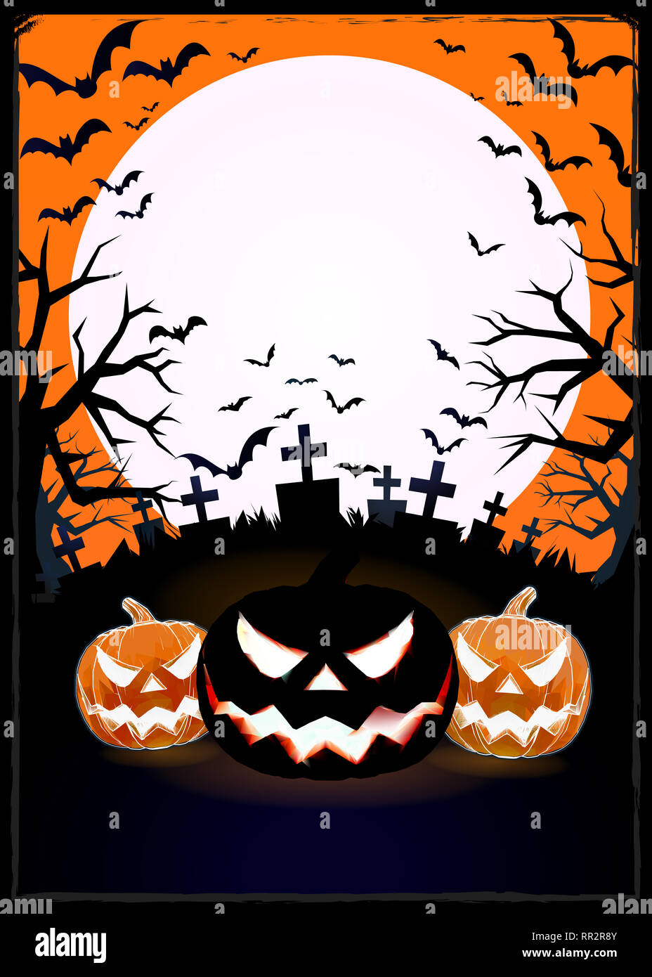 Jack o lantern at foreground in the darkness graveyard background for ...