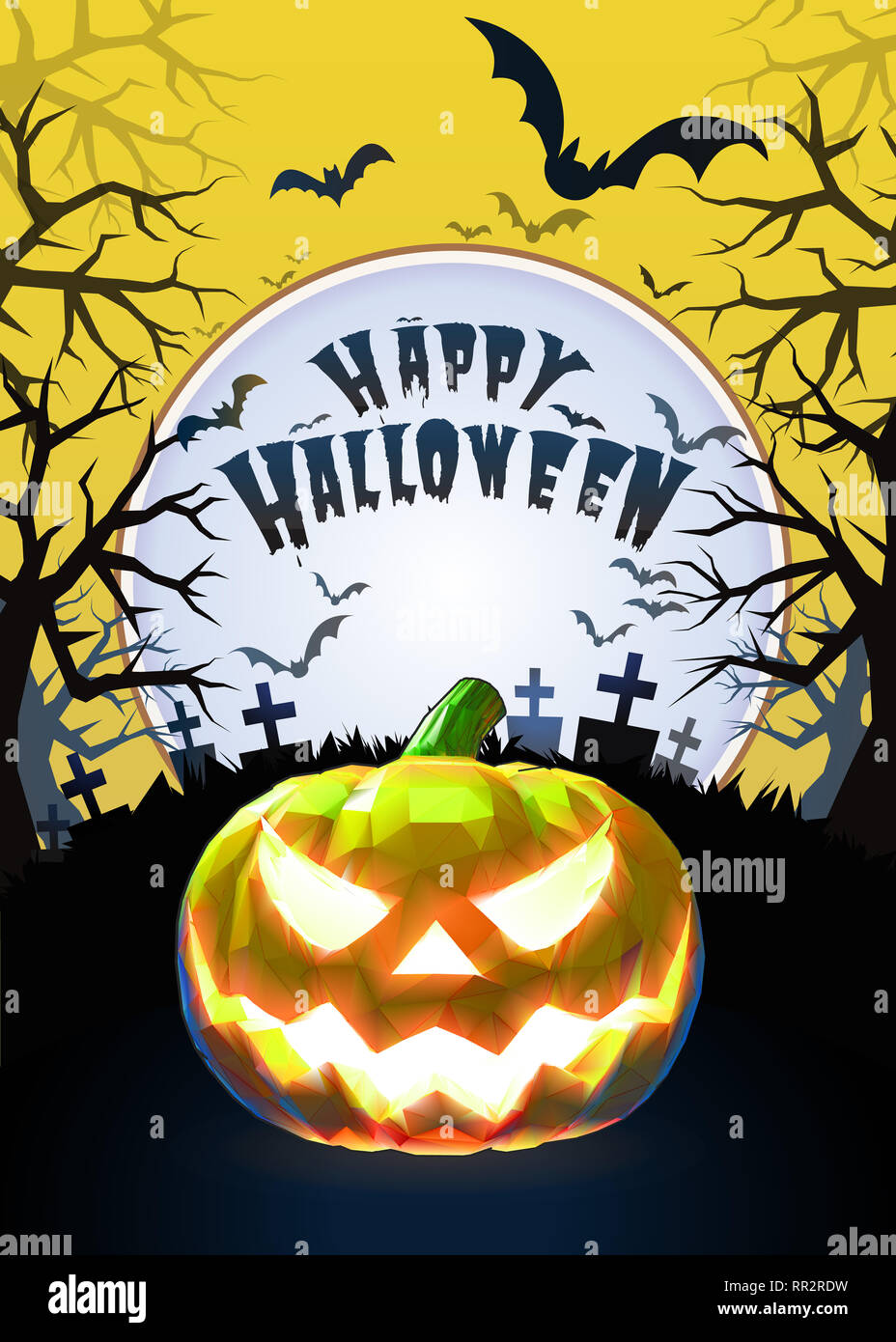 Jack o lantern glowing at foreground with cartoony style in the ...