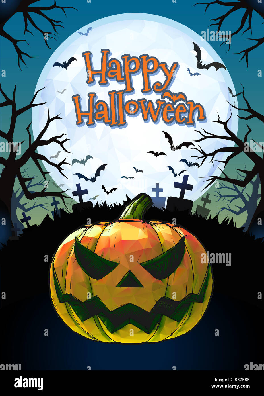 Jack o lantern glowing at foreground with cartoony style in the ...