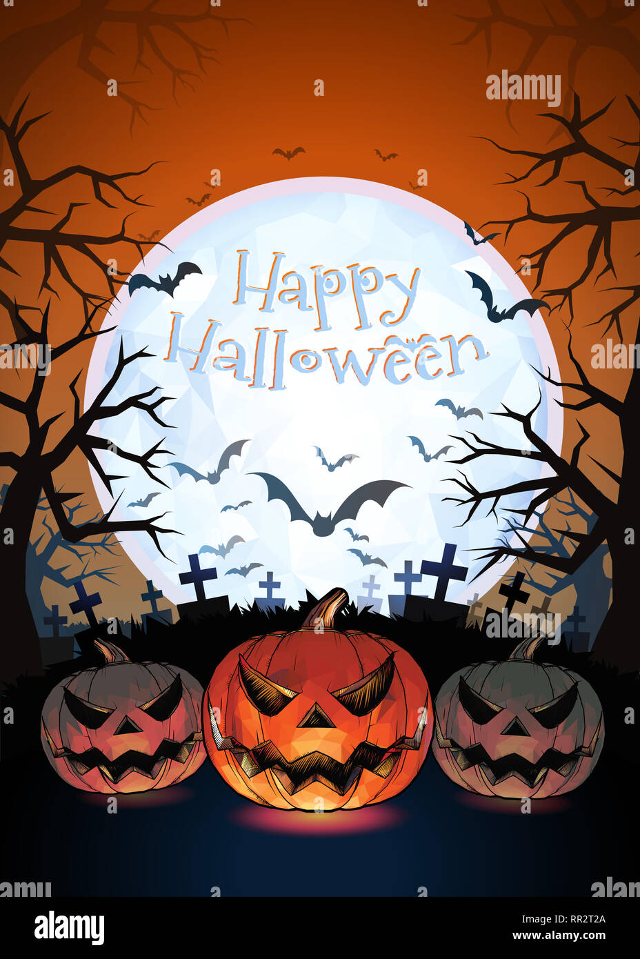 Jack o lantern glowing at foreground with cartoony style in the ...