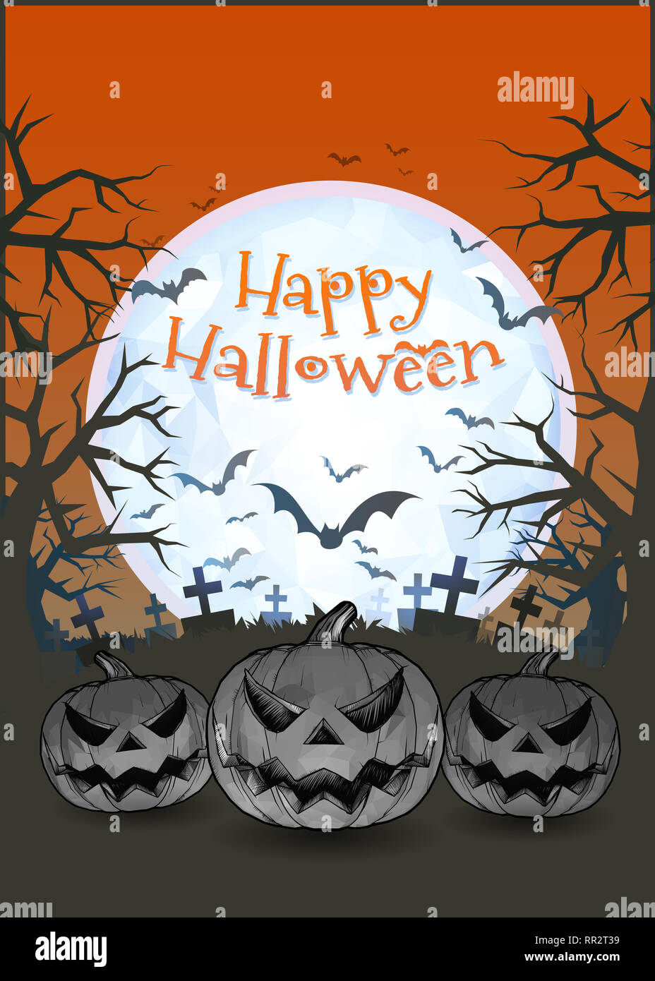 Jack o lantern glowing at foreground with cartoony style in the ...