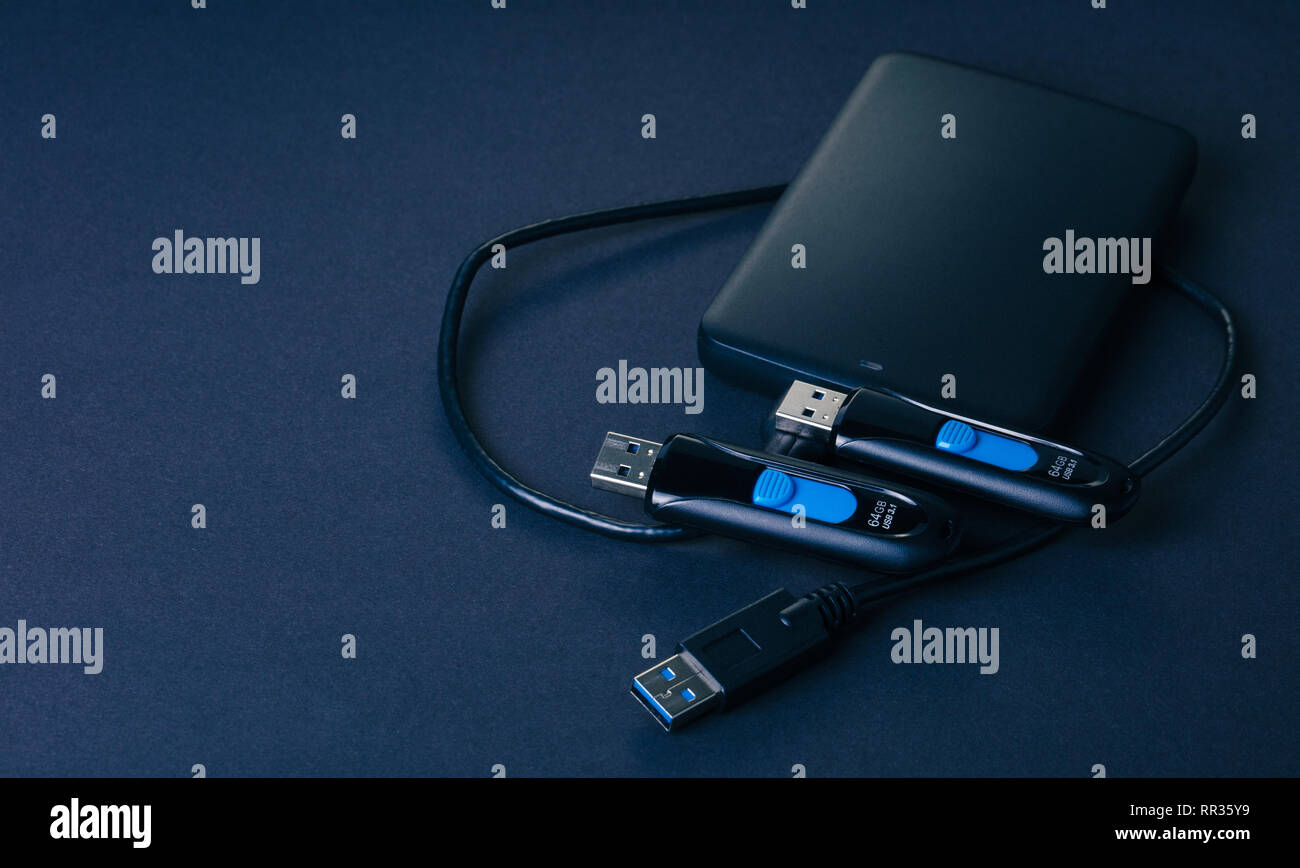 computer hard drive closeup on black background Stock Photo