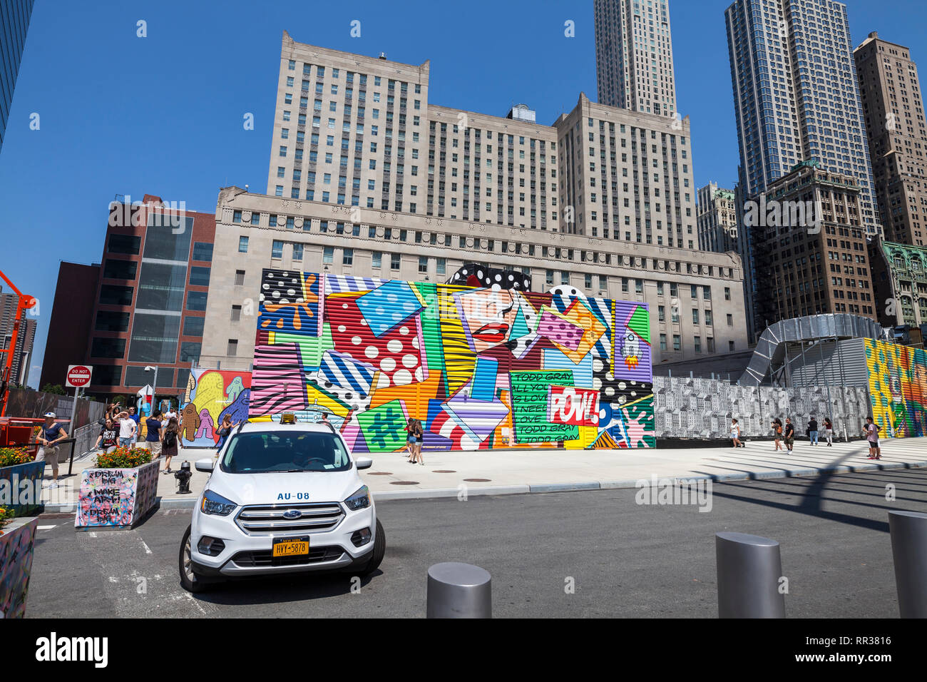 Two World Trade Center mural, Lower Manhattan, New York, New York, USA Stock Photo