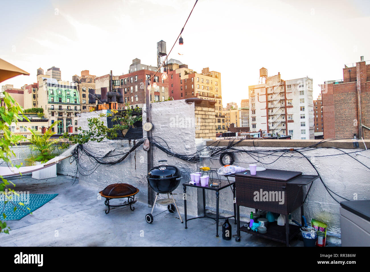 Rooftop terrace in Manhattan, no people Stock Photo