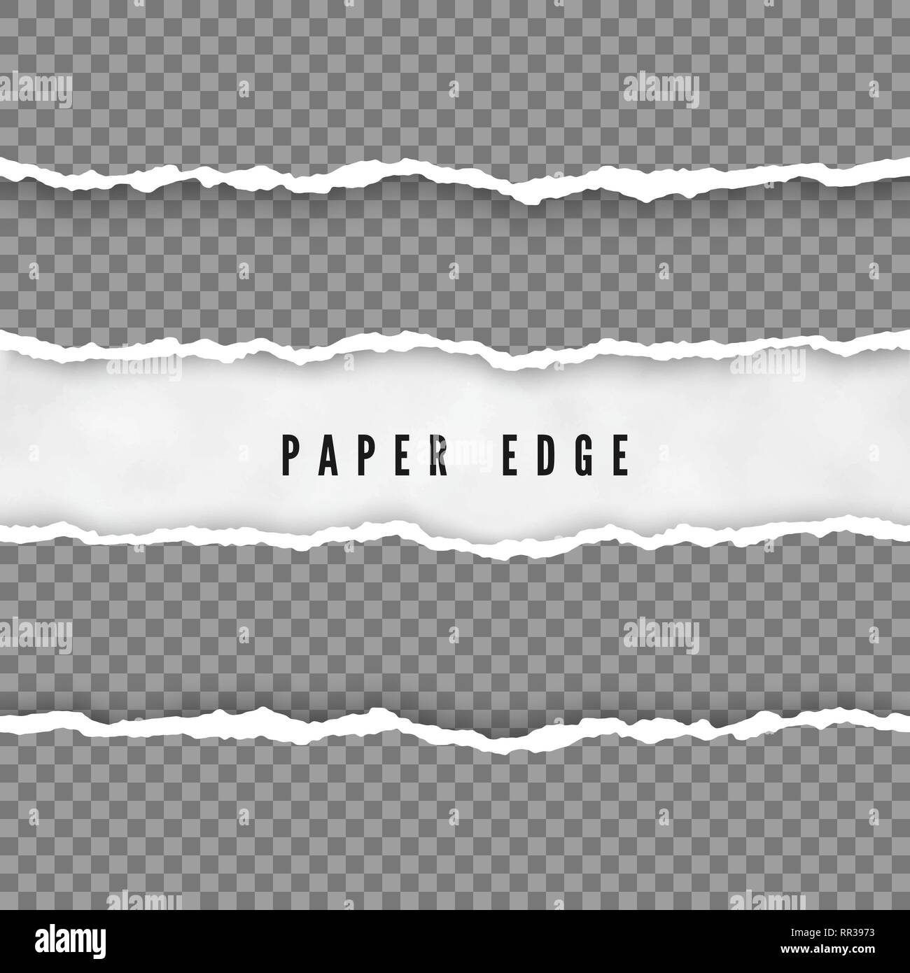 Set of torn paper stripes. Paper texture with damaged edge. Vector illustration  isolated on transparent background Stock Vector
