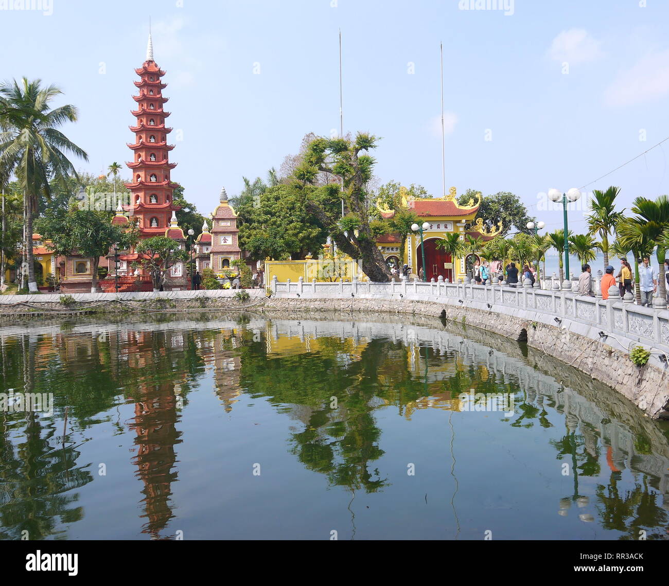 HANOI, VIETNAM - FEBRUARY 17, 2017: Tran Quoc Temple, the oldest Buddhist temple in Hanoi on an island in West Lake, Hanoi, Vietnam. Stock Photo