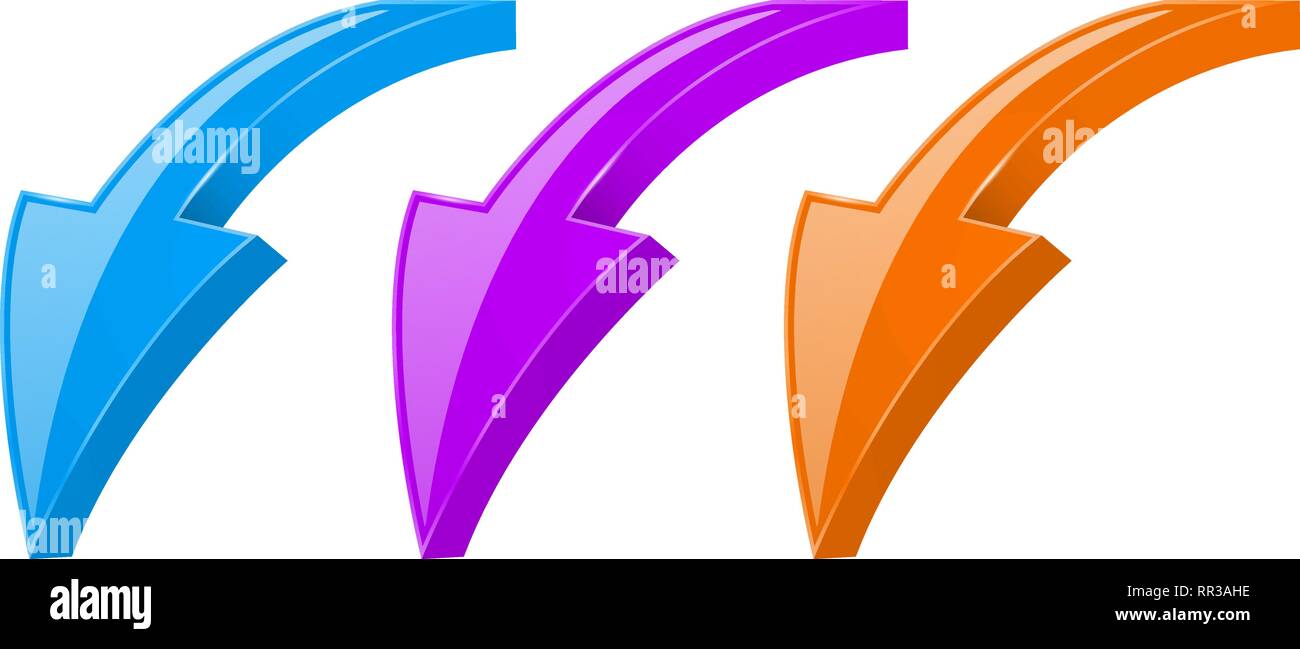 Colored arrows. Shiny 3d DOWN web icons Stock Vector