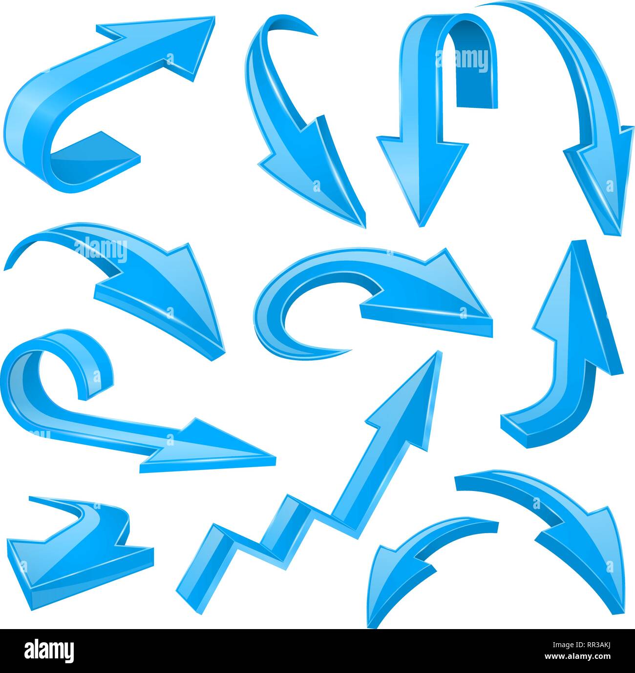 Blue 3d shiny arrows. Set of bent icons Stock Vector Image & Art - Alamy