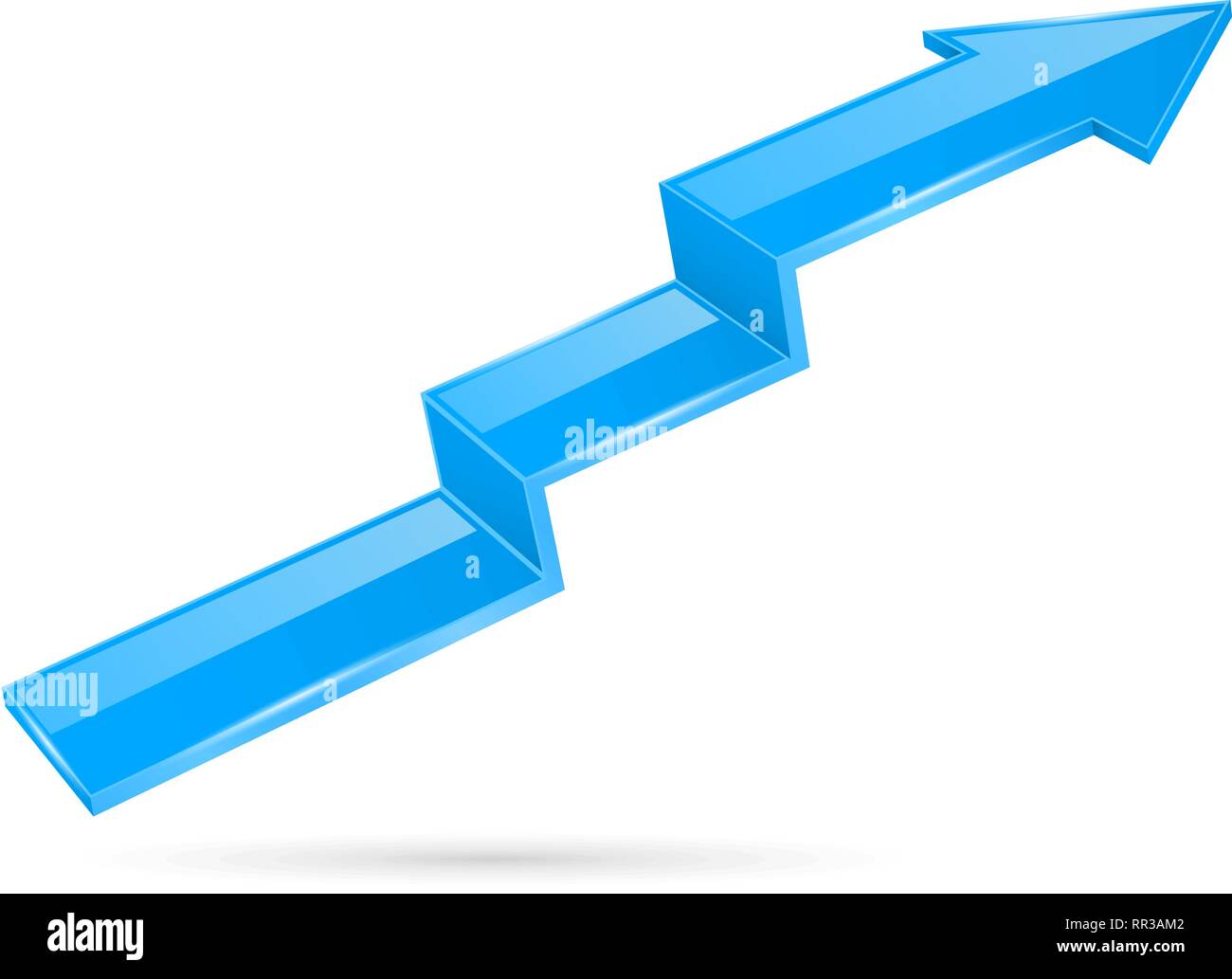 Blue indication arrow. Moving up 3d financinal sign Stock Vector