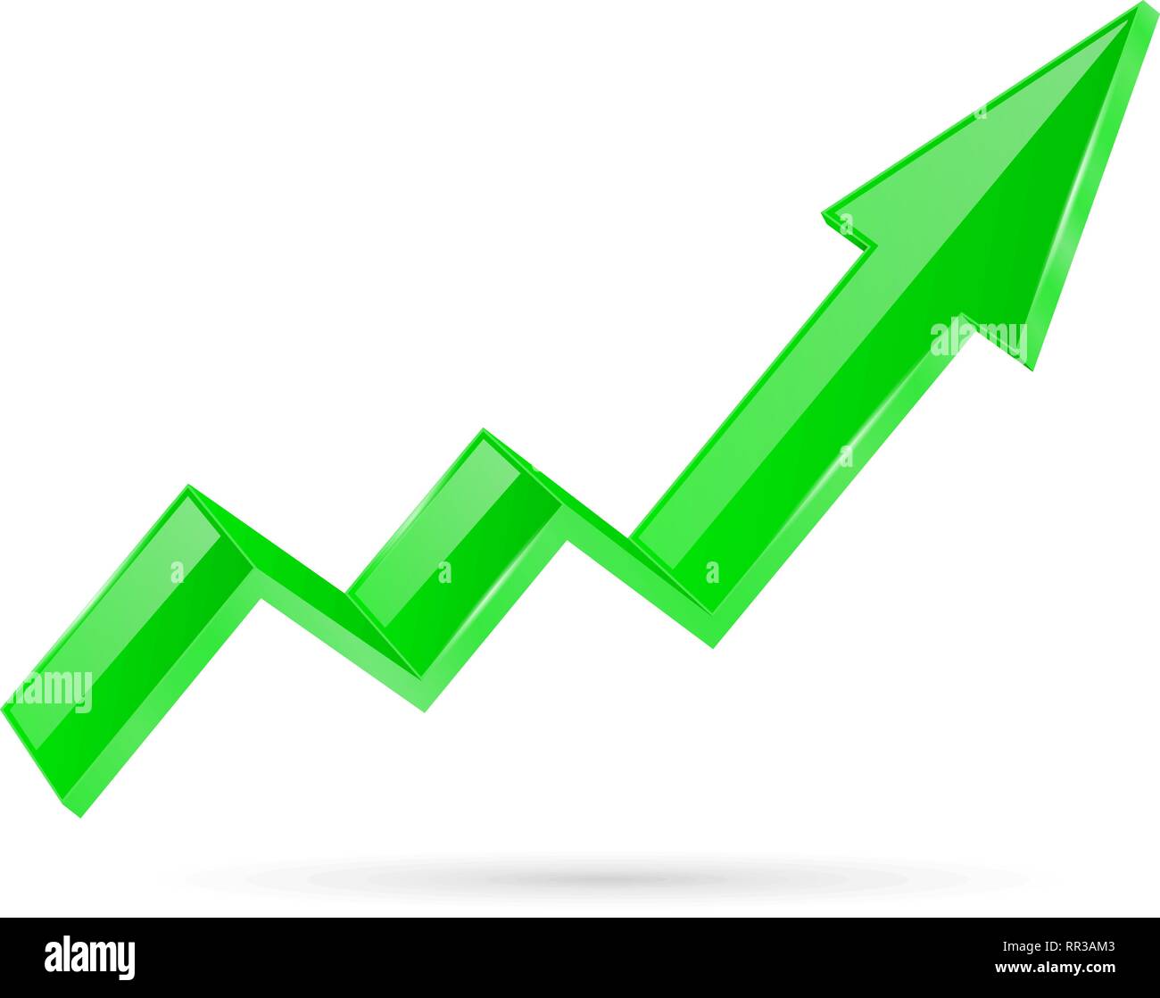 Green indication arrow. Moving up 3d financinal sign Stock Vector