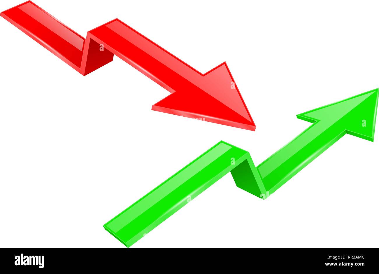 Up and Down arrows. 3d financinal indication graph signs Stock Vector