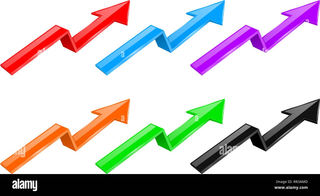 Arrows. Colored UP financinal 3d signs Stock Vector
