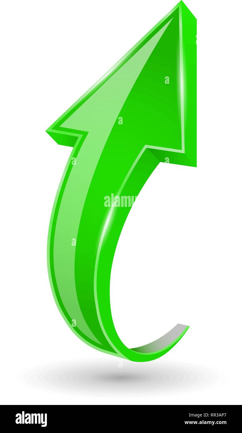 Green UP arrow. Shiny bent web sign Stock Vector