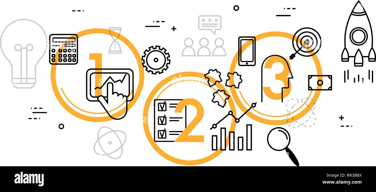 Line thin flat design illustration concept for business process Stock Vector