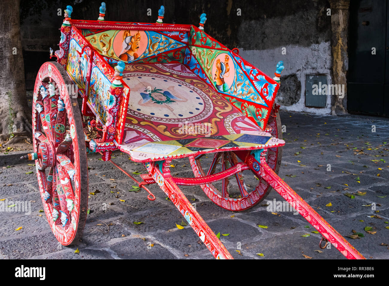 In Acireale, Sicily, a typical paint  cart named 'carretto siciliano' Stock Photo