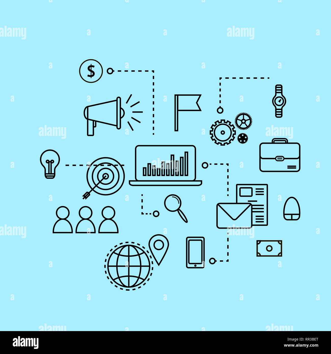 Modern outline flat business concept. E-mail marketing chart Stock Vector