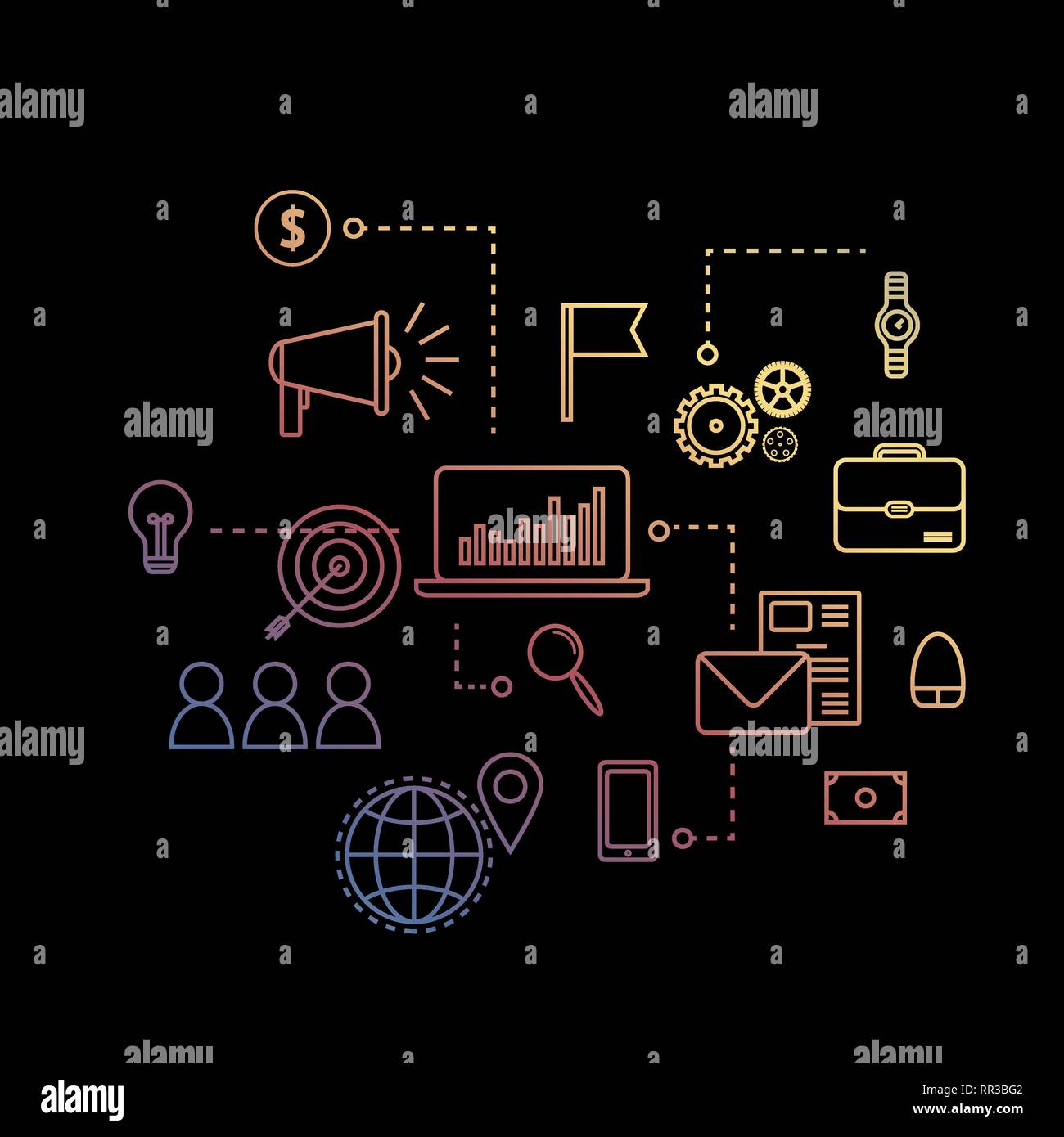 Modern outline flat business concept. E-mail marketing chart Stock Vector