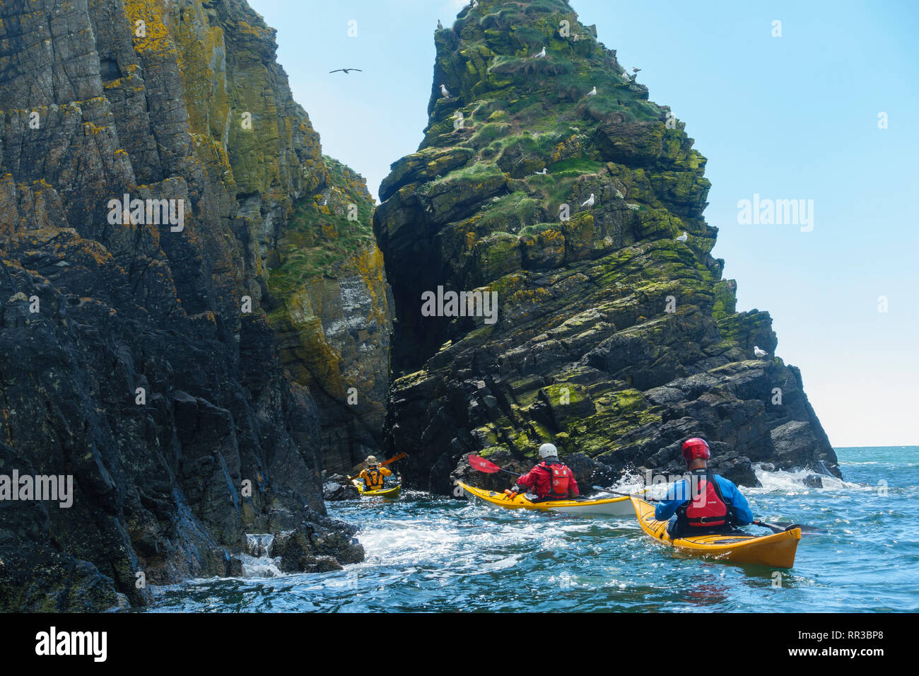 Sea Kayaking along the Solway coast from Carrick to Manx Mans rock, Dumfries & Galloway, Scotland Stock Photo