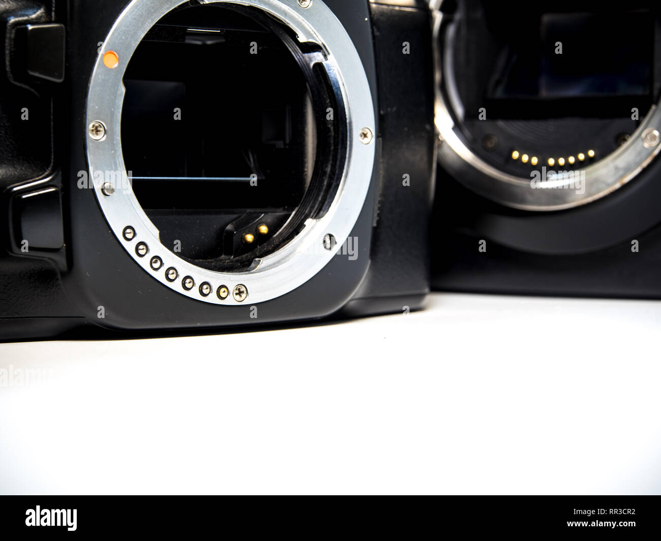 Front view of SLR camera body metal lens mount PK and CA