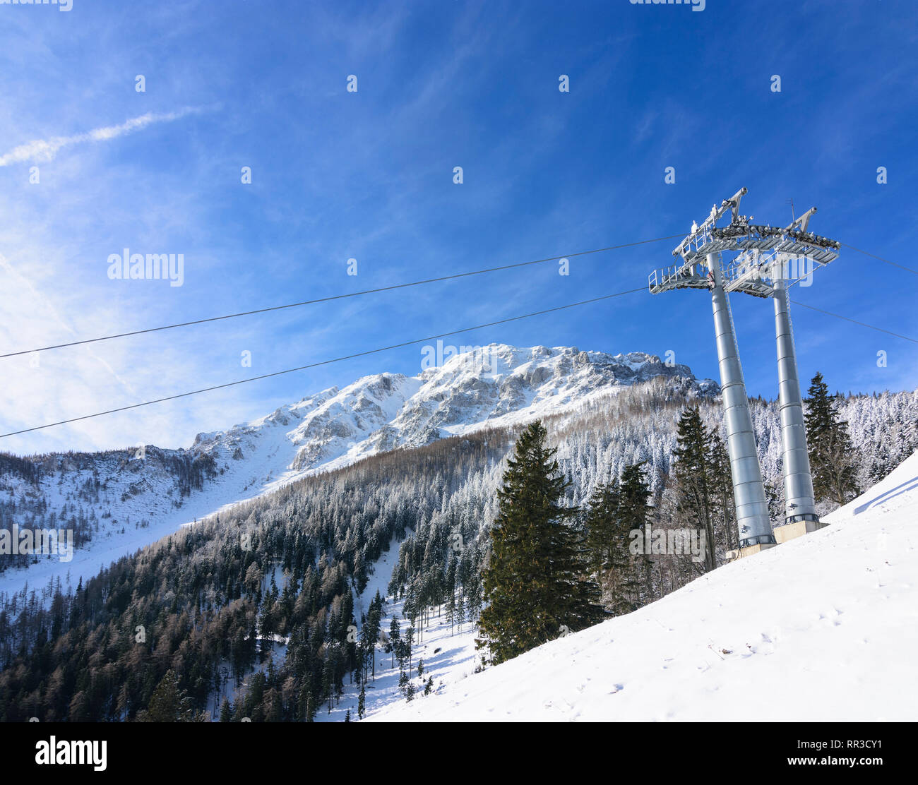 Puchberg am Schneeberg: mountain Schneeberg, cable car, ski lift in Wiener Alpen, Alps, Niederösterreich, Lower Austria, Austria Stock Photo