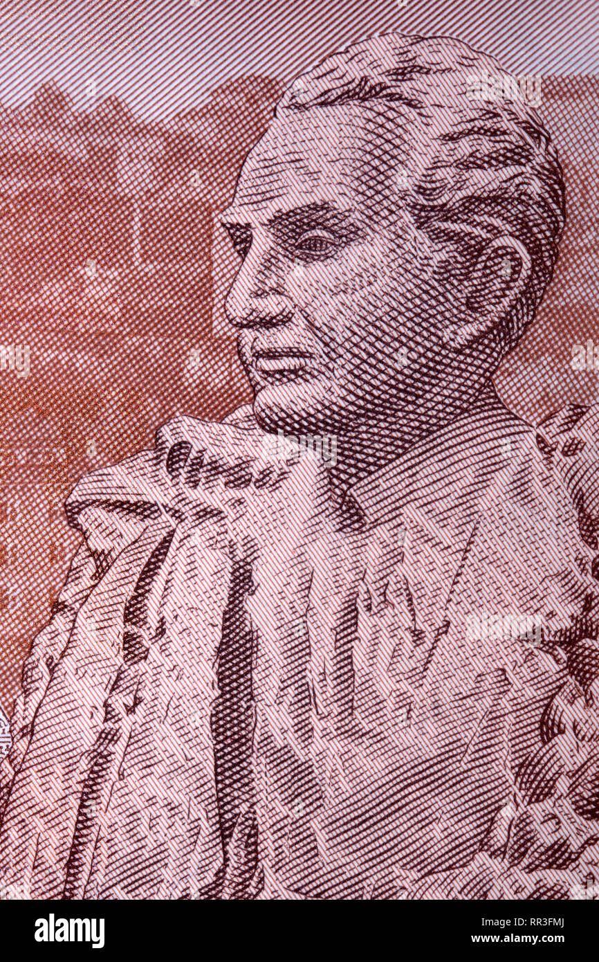 Statue of Petrosyan from Armenian money Stock Photo