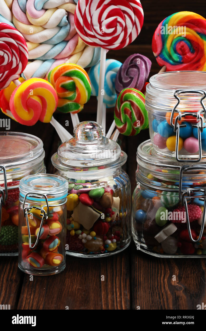 candies with jelly and sugar. colorful array of different childs sweets
