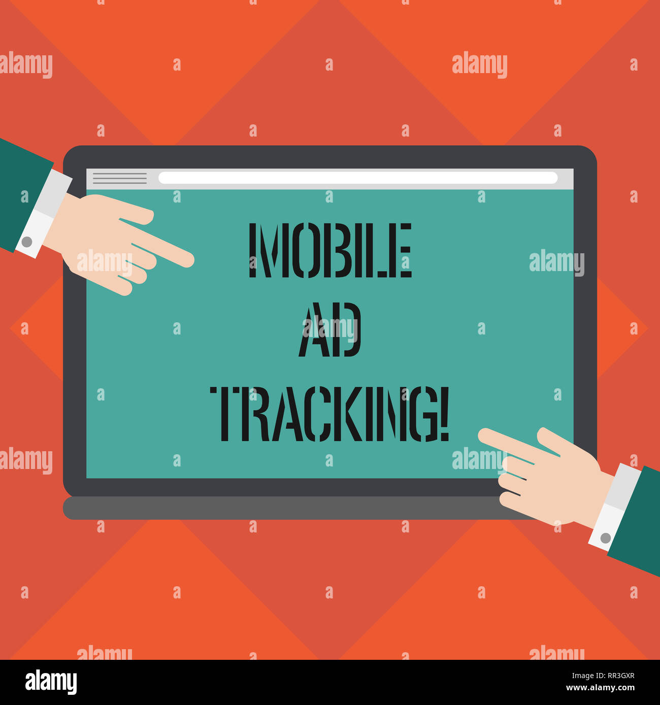 Handwriting text writing Mobile Ad Tracking. Concept meaning monitor brand perforanalysisce including advertising awareness Hu analysis Hands from Bot Stock Photo