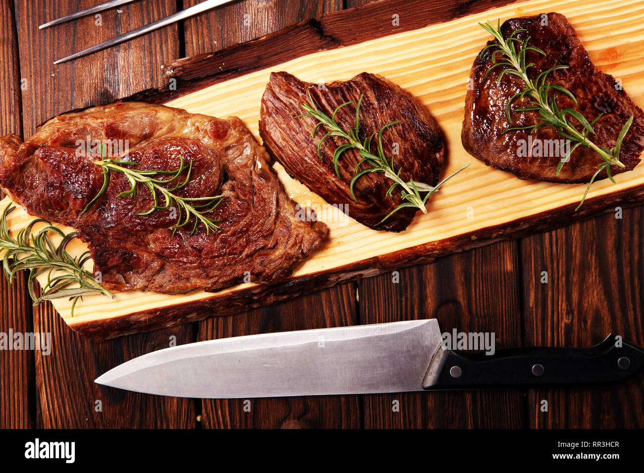 Barbecue Rib Eye Steak. Black Angus Prime meat steaks Machete
