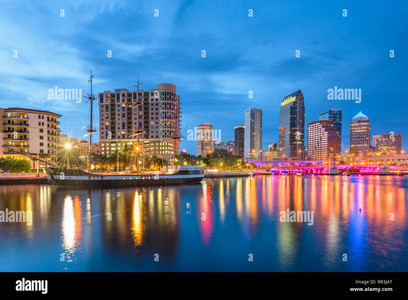 Tampa, Florida, USA downtown skyline on the bay at twilight. Stock Photo