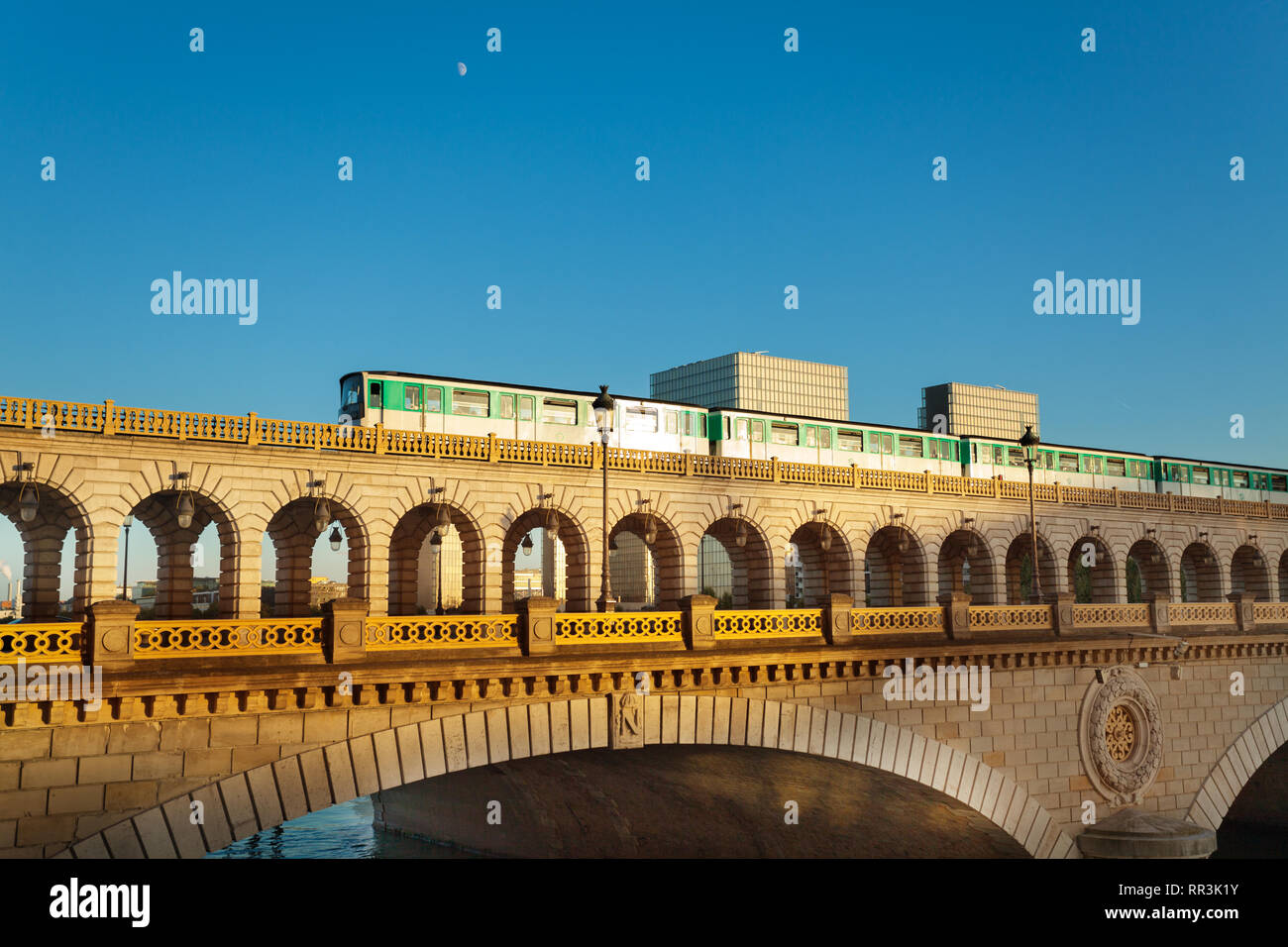 Bridge pont de Bercy in Paris with metro on it  Stock Photo