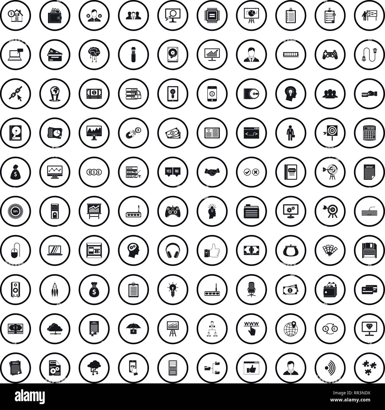 100 IT business icons set, simple style  Stock Vector