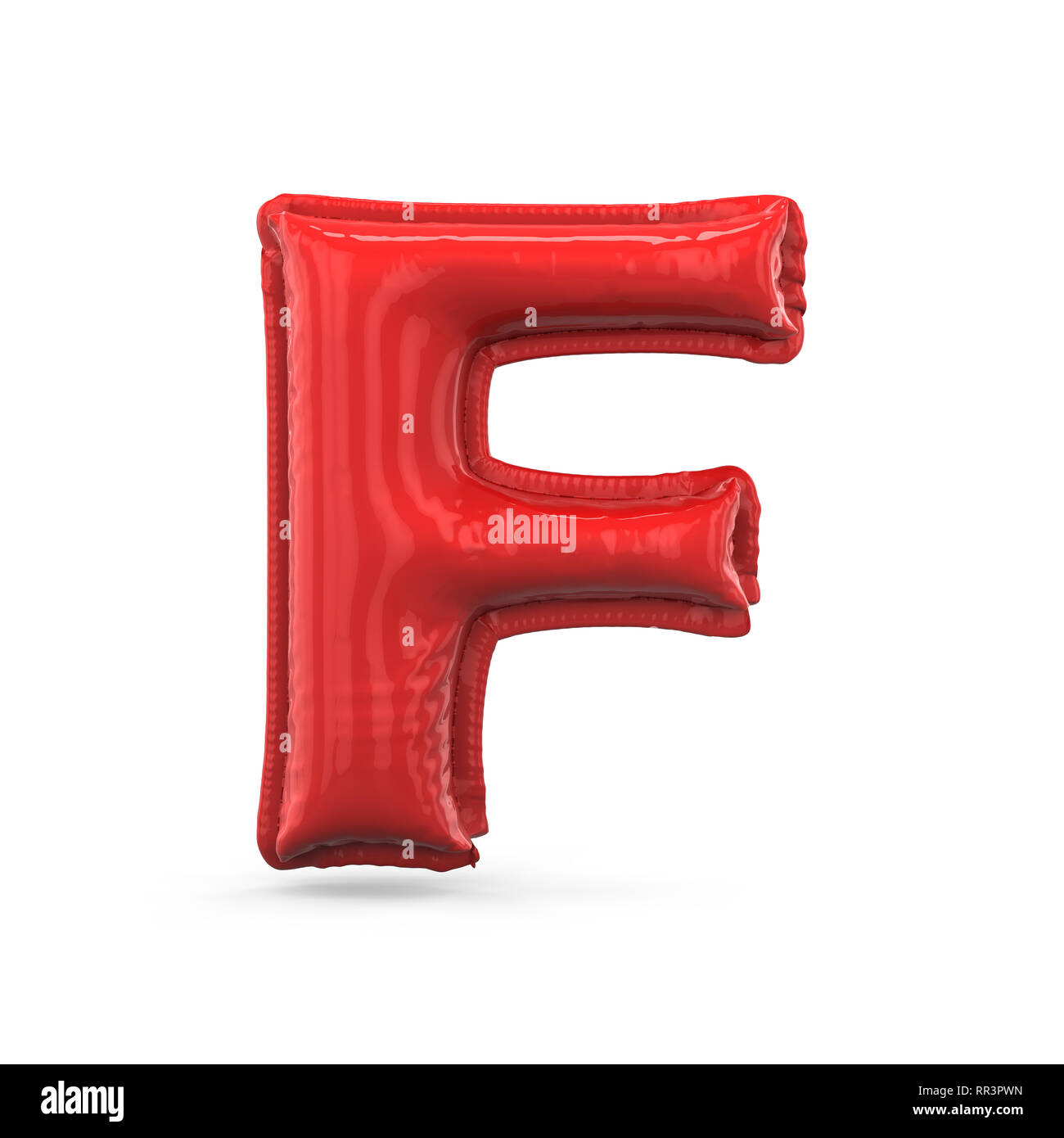 Red letter F made of inflatable balloon isolated on white background ...