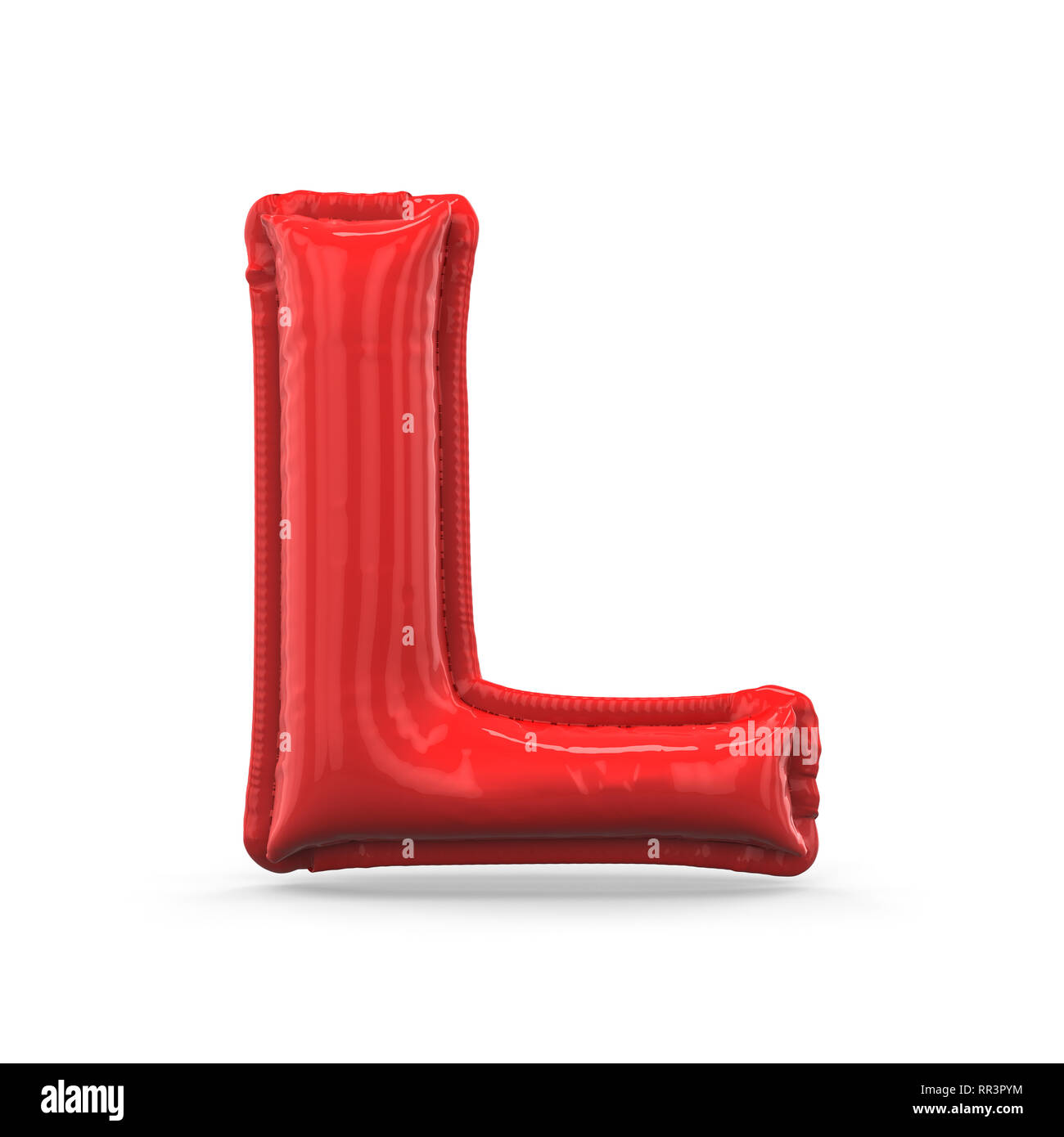 Red letter L made of inflatable balloon isolated on white background. 3D rendering Stock Photo