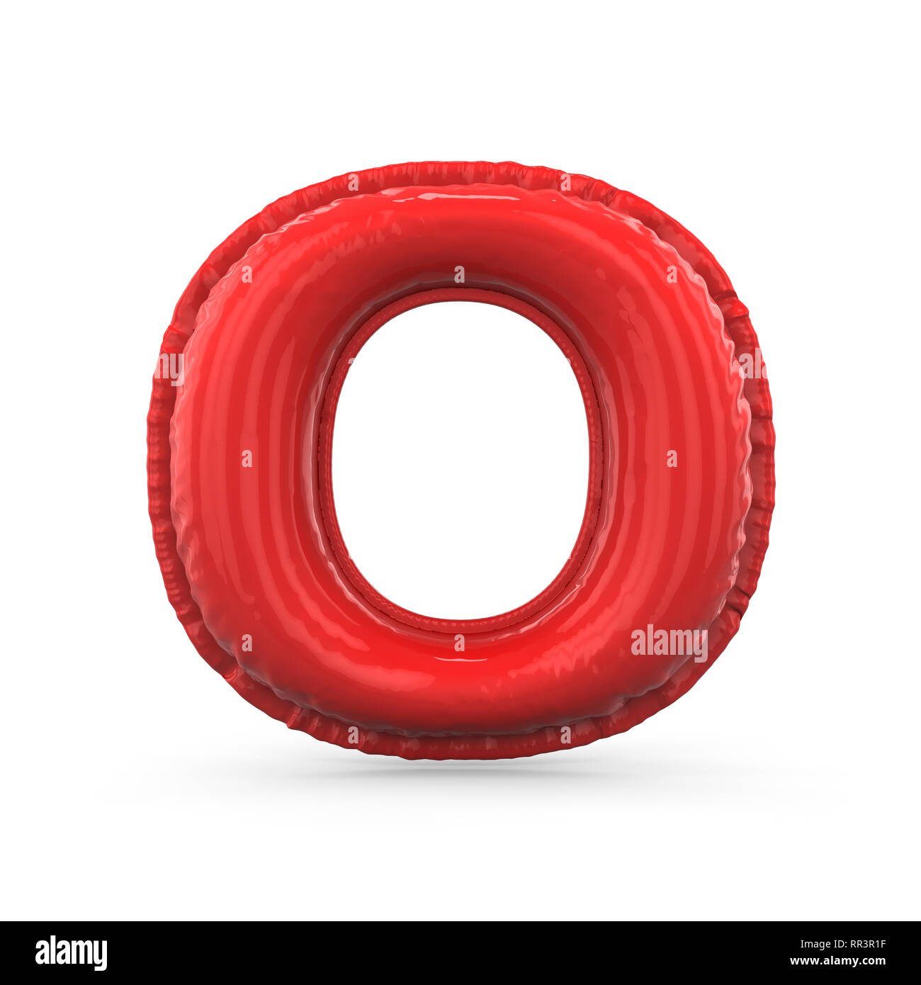 Red letter O made of inflatable balloon isolated on white background. 3D rendering Stock Photo