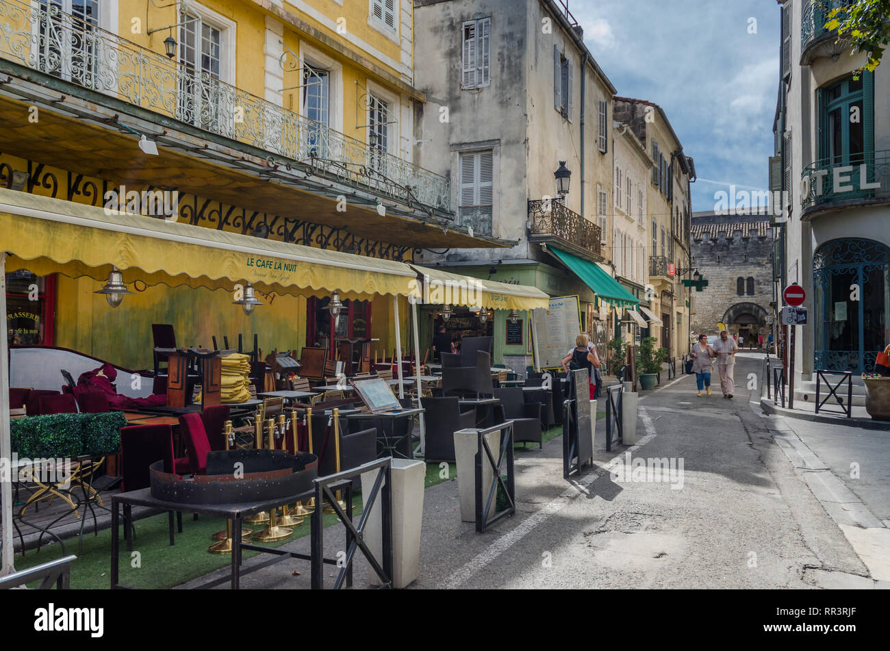 FRANCE ARLES SEP 2018  a view of the exterior of le cafe la nuit (the Night cafe)) in Arles city of Provence France Stock Photo