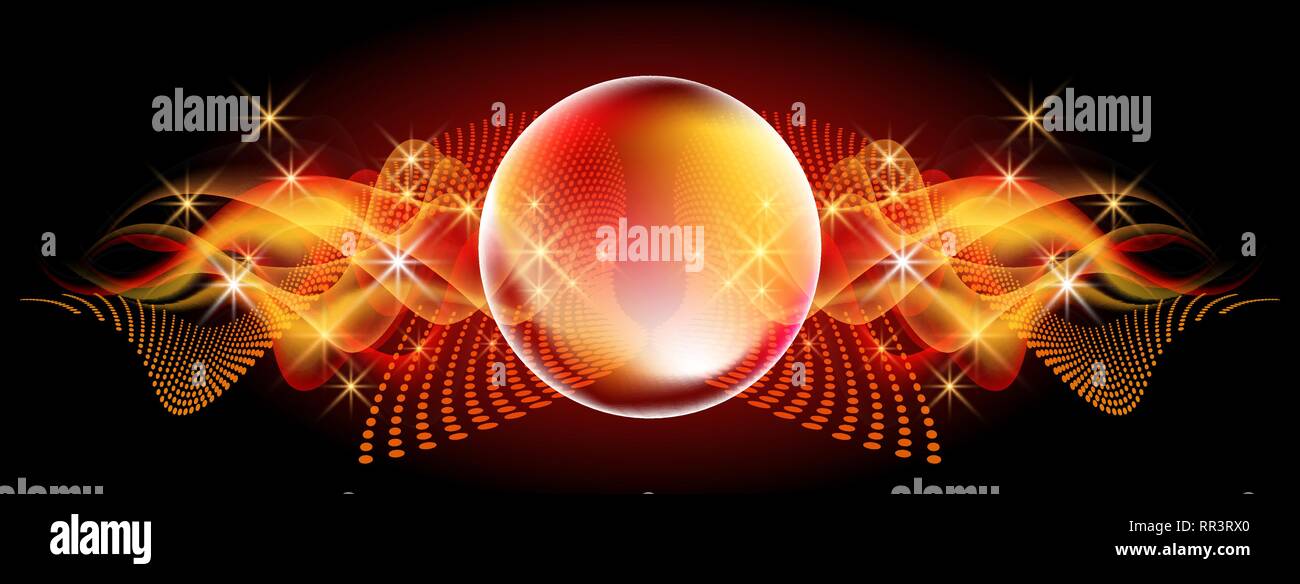 Glowing background with neon bubbles and fire flame Stock Vector