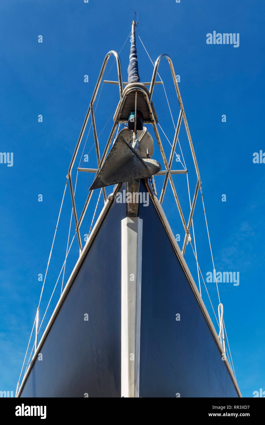 bow and mast on sailing boat, front view Stock Photo