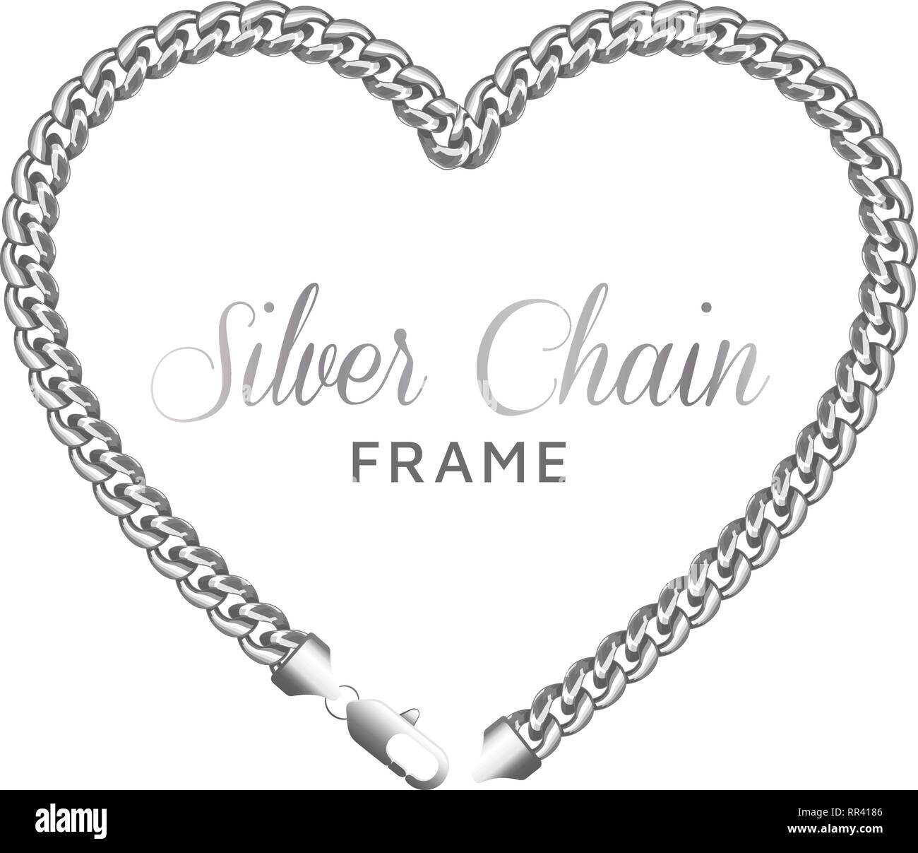 Silver chain heart love border frame template. Stock Vector