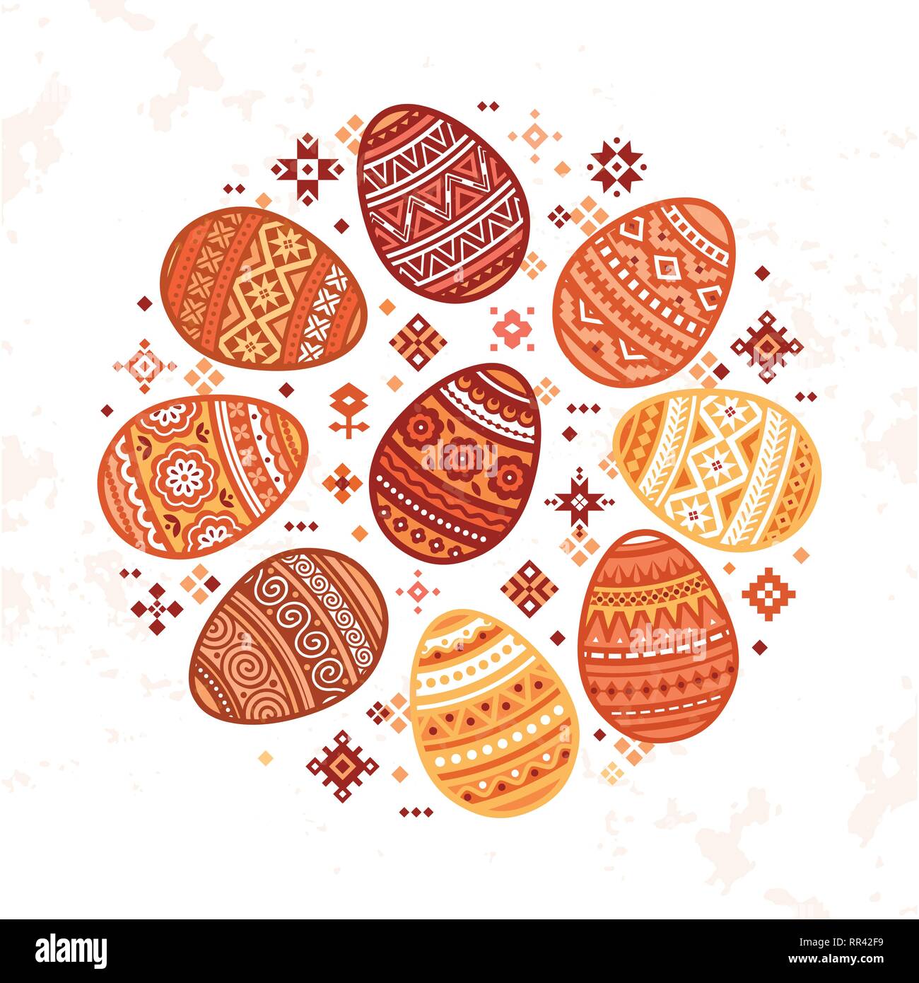 The circular template of colorful Easter egg vector flat icons painted ...