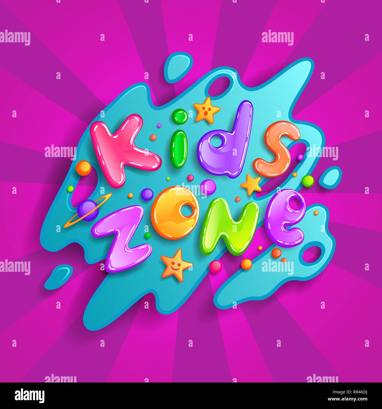 Kids Zone Vector Cartoon Logo Colorful Bubble Letters For