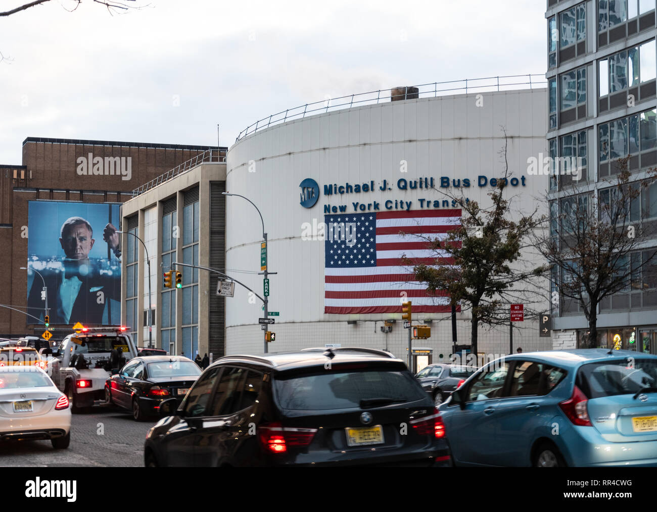 New York City, United States - November 17 2018:   Michael J Quill bus depot of the New York City Transit company on 11th Avenue Stock Photo
