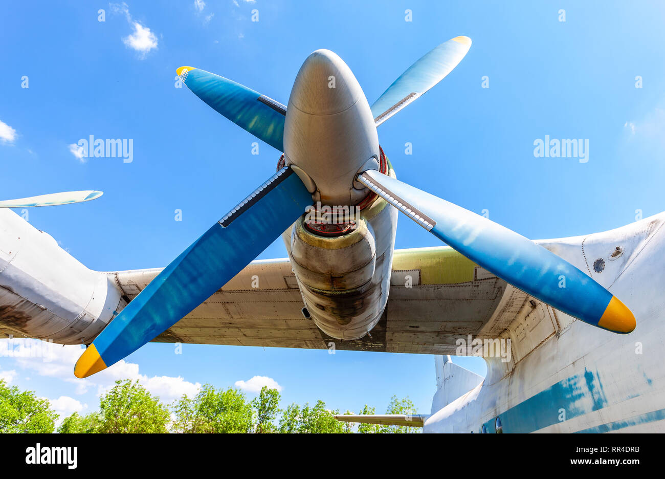 Turbine of old soviet turboprop aircraft against the blue sky Stock ...