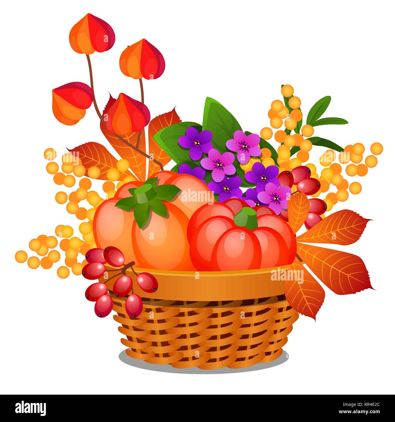 Composition in the form of a wicker basket filled with ripe vegetables ...